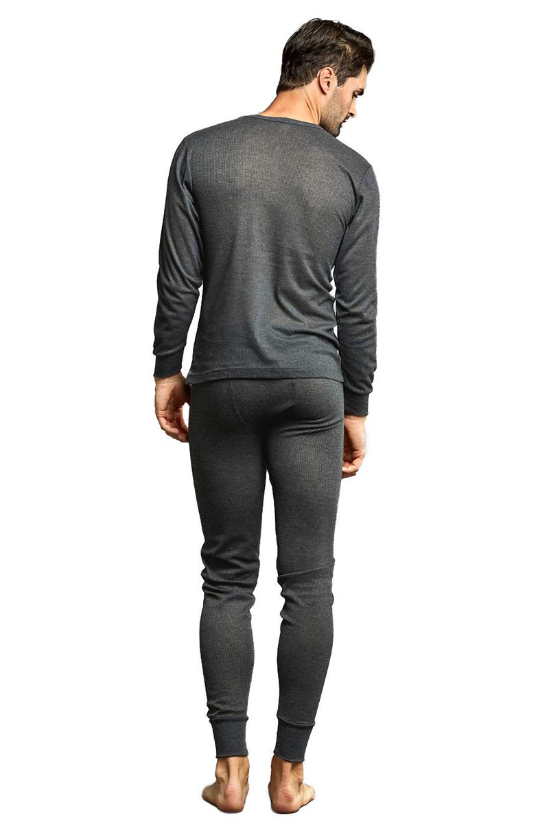 Knocker Men's Long Thermal Underwear Top and Bottom Set (M, Charcoal) - Image 2